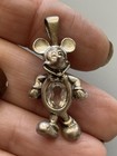 Vintage Disney 925 Sterling Silver Mickey Mouse Pendant Clear Gemstone Body 
