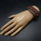 Classic Vintage Thick Sterling Silver Old Red Mediterranean Coral Cuff Bracelet