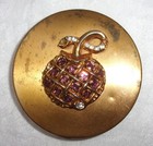 Vintage Gold-tone Makeup Compact W mirror - Cherry On Top W rhinestones