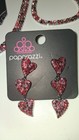 Red Pink Rhinestone Jewelry Set     Necklace  Bracelet   2 Pairs Of Earrings