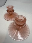 Vintage Etched Frosted Pink Flower Depression Glass Candle Holder