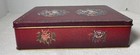 Vintage English Metal Tin Burgandy With Victorian Floral Design