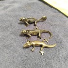 3pcs Antique Brass Lizard Gecko Figurine Set Mini Tea Pet Paperweight Desk Decor