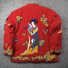 Vintage Lung Fung Geisha Print Quilted Jacket Red Womens Xl -933