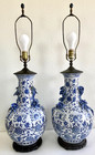 Chinoiserie Blue And White Ornate Floral Porcelain Table Lamp  A Pair