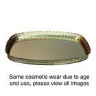Vintage Ornate Gold Tone Metal Filigree Mirror Vanity Dresser Tray Display