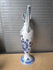 Delfts Blauw Hand Painted Delft Floral Blue White Ceramic Pitcher 14in