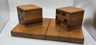 Vintage Art Deco Wood Bookends Pair Geometric Style  Wood