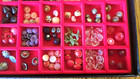 Antique Vintage Sewing 250 Small Buttons Variety W display Case 14 5  X 8 