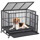 38  Heavy Duty Dog Cage Metal Kennel And Crate For Large Dogs With Wheels Black