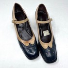 Vintage Two Tone Leather Mary Jane Heels 1970s Chunky Heel Shoes 7