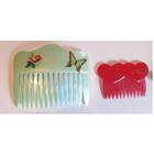 Vintage Hair Comb Set West Germany Blue Rose Butterfly Red Heart Tortoise Shell