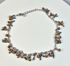 Vintage Boho Wood Bead Blue Glass Dangle Anklet 10  Adjustable Silver Tone Beach