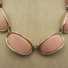 Vintage Thermoset Necklace Mcm Pink Oval Gold Tone 17 Inch Metal Wear