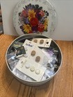 Huge Lot Of Vintage Buttons Vintage Tin Canister Half Full  Brass  Wood  Tweed  