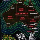 Vintage Velvet Australian Map Koalas Kangaroos Scroll 32 l X 11 w