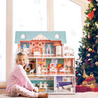 Wooden Dollhouse With Furniture Blue For Girls 3-6   3-level 6-room Design  31pc