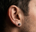 6mm Black Diamond Stud Earring Men 925 Silver Round Cut Pushback Studs Dailywear