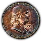 1963 50c Franklin Silver Half Dollar - Dramatic Rainbow Toning - Sku-h3943