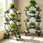 6 Tier 9 Potted Iron Plant Stand Plants Display Holder Mobile Rack With Wheels