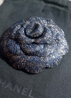 Authentic 2025 Chanel Holiday Blk navy Camellia Flower  W  Gold Sparkles 2 75 
