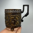 Antique Polish Tea Glass Holder Brass Nickel Silver Floral Warsaw 19th Century