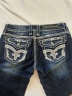 Rock Revival Women   s Serena Boot Dark Wash Blue Denim Embroidered 28
