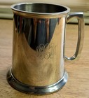 Vintage Leonard Eales Sheffield English Pewter Tankard Glass Bottom Monogram