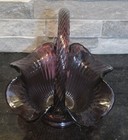 Fenton Hand Blown Opalescent Dark Purple Basket By Ronald Farley