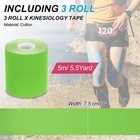 3 Roll 5 5yd X 3in Kinesiology Tape Adhesive Cotton Sport Muscle Tape Green