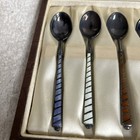 Vintage Ela Denmark Sterling Silver Enamel Guilloche 6 Spoon Set  In Box