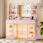 Large Makeup Vanity Table With Power Outlet   Rgb Glass Cabinet For Bedroom