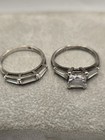 Sterling Silver 925 Princess Cut Cz Bridal Engaement Ring Set - Size 9