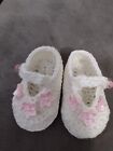 Newborn White  Pink Flowers Baby Girl Shoes  Handmade Crochet  