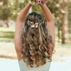 Prettylife Bridal Crystal Hair Clips 2pcs Ivory Flower Pink Rhinestone Gold L   