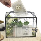 Large Black Glass Wedding Card Box With Lock And Slot Vintage Style Geometric