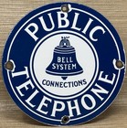 Vintage Bell System Public Payph0ne Porcelain Sign Gas Station Oil Telephone Att