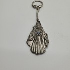 Vintage Pewter Wizard Holding Blue Iridescent Crystal Ball Keychain