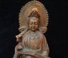 Chinese Old Boxwood Hand Carving  guanyin  Buddha And Dragon Figurine Statue