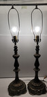 Vintage Pair Bronze Brass Tone Footed Table Lamps Vintage Cast Ornate
