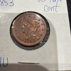 1853 Braided Hair Large Cent Coin 1c Nice Toning Au uncirculated