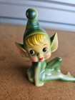Vintage Bradley Ceramic Pixie Elf Figurine Knee Up 1950s Mid-century Green Read