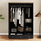 Wood 3 Doors Armoire Wardrobe Closet With 2 Drawers 70 1  Tall Wooden Beigeblack