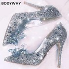 2025 Cinderella Shoes Rhinestone Women Pointed Female Party Wedding High Heels
