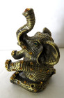 Elephant Brass Trinket Box Vtg Figurine Gold Rhinestones Jeweled Lucky Trunk