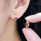 Fashion Gold Plated Shiny Red Rhinestone Hoop Earrings Jewelry Women Gift