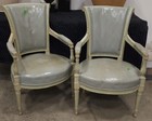 18-19thc Antique Pair Of French Directoire Painted Wood   Upholstered Arm Chairs