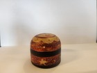 Small Round Vintage Painted Wood Trinket Box W  Lid Face Design Art