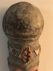 Vintage Ghana African Hand Carved Wood Mask With Embossed Metal Tin 