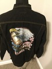 Harley Davidson  3d Emblem Xl Black Denim Jean Jacket Painted Freedom Eagle